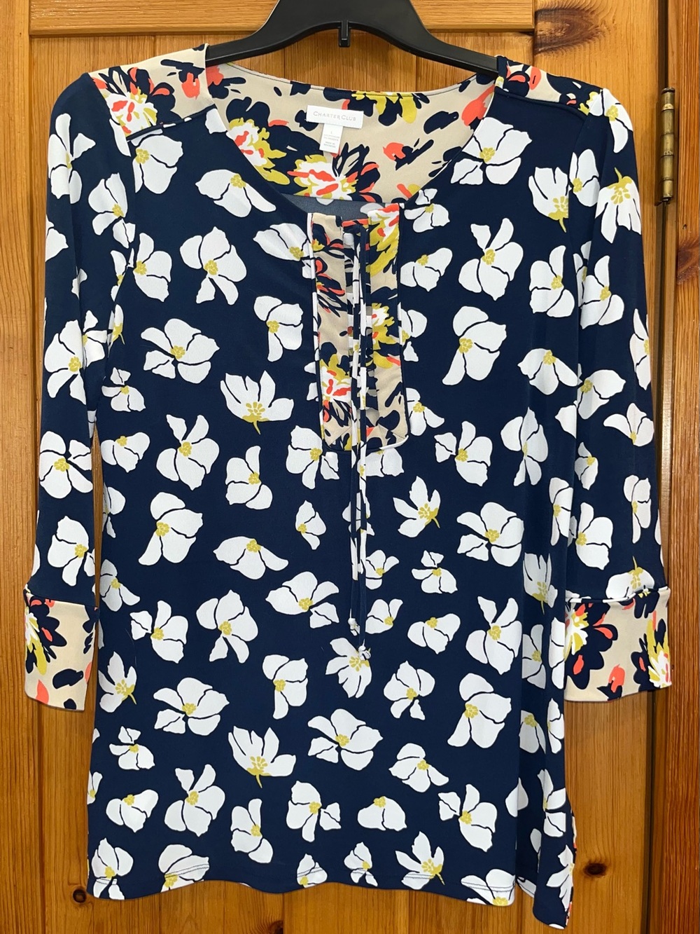 Charter Club Navy Floral Tunic with Beautiful Pattern. Size L